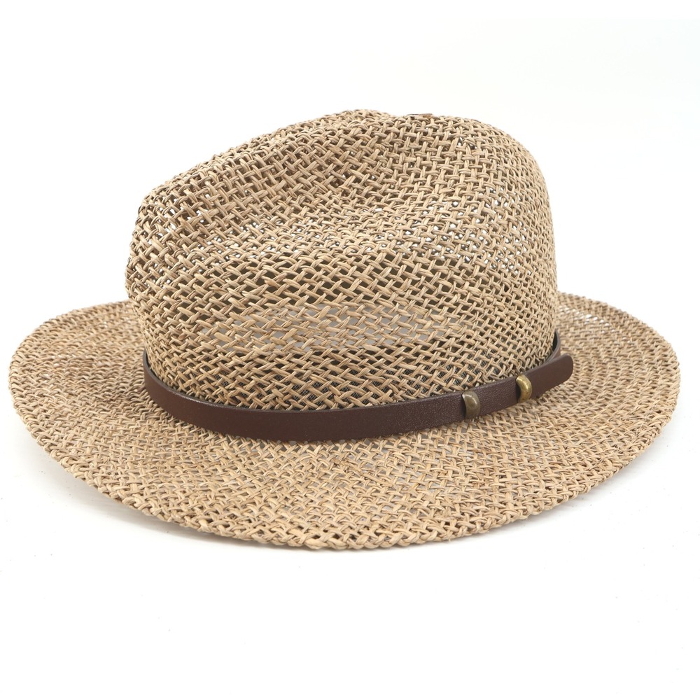 Country Gentleman Mens Raffia‎ Straw Fedora Hat Brown Leather Band Summer
